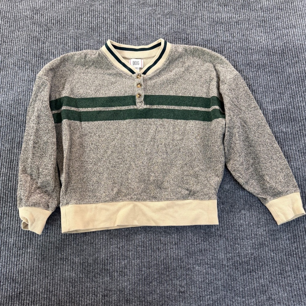 BDG Urban Outfitters Womens Henley Sweatshirt Small Grey Green Striped Pullover